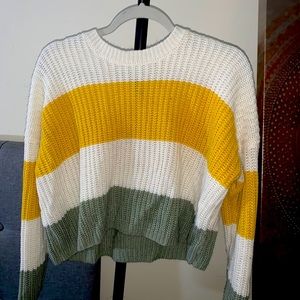 Grey, white ,& yellow striped sweater